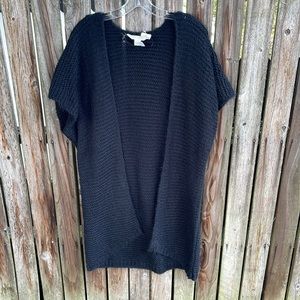LC Lauren Conrad Sweater Black Duster Chunky Cardigan Short Sleeve Open Front